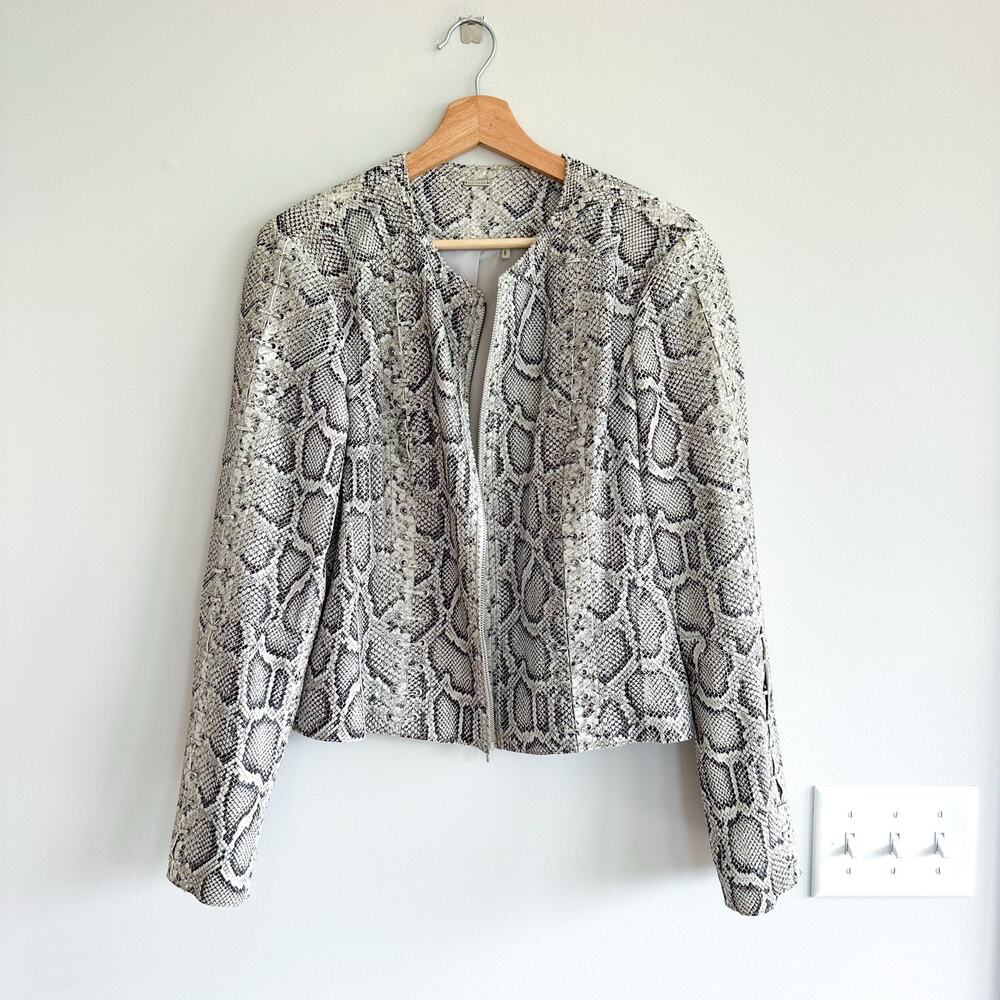 Elie Tahari Janet Python-Embossed Leather Jacket L - image 2